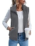 IECCP Westen Teddy Fleece Ärmellose Schwarze Weste Damen Lässig Fleecepulli Damen Hohe Qualität Superweich Damen Fleecejacke(Dunkelgrau,L)