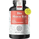 NATURE LOVE® Bio Maca Rot - 180 Kapseln - 3000mg pro Tagesdosis (entspricht 12.000mg Maca Wurzel) - Mit natürlichem Vitamin C - Zertifiziert Bio, hochdosiert, vegan, in Deutschland produziert