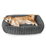 BEDSURE Hundebett Grosse Hunde orthopädisch, 91x68x20cm Cord Fleece waschbares Hundekorb, rutschfest Hunde bettchen mit hohem Rand, grau