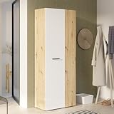 FORTE NET106 Schrank 70 180, Mehrzweckschrank, Staubsaugerschrank, Abstellraum, Drehtürenschrank, 2-türig mit Einlegeböden, Weiß/Holzdekor: Artisan Eiche, 68,7 cm breit x 181,1 cm hoch x 36,5 cm tief