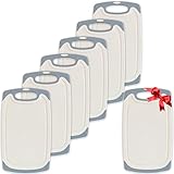 KPYTO Frühstücksbrettchen 6er Set + 1 Brettchen gratis, 25 x 15 cm, Schneidebrett Set, beidseitig, rutschfest mit Saftrille, Creme Brettchen, Brotzeitbrett
