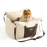 Lesure Hundesitz Auto kleine Hunde - wasserdichter und waschbarer Hunde Autositz mit Aufbewahrungstaschen, ansteckbarer Sicherheitsleine und verdickter Memory-Schaum-Füllung, 58x56x33cm, Beige