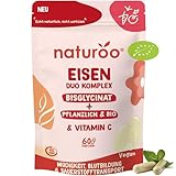 Bio Eisen Duo Komplex : 100% Natürlich & Hochwertig | 60 Kapseln vegan hochdosiert für 2 Monate | Eisenbisglycinat + Bio-Curryblatt-Extrakt mit Vitamin C & B2, für Männer und Frauen