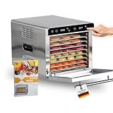 Sommertal Dörrautomat Silence 700 XXL inkl. 8 Edelstahl Dörrgitter, LED-Display, 24h Timer, Temperatureinstellung von (35°C–85°C) einstellbar, inkl. Kochbuch, Profi Dörrgerät, 700W Dehydrator