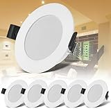 B.K.Licht – 6er Set LED Einbaustrahler 230V, LED Strahler für das Badezimmer Spritzwasserschutz IP44, Warmweißes Licht, Deckenstrahler, Spots, Deckenspots flach, 85x25mm (DxH), Weiß