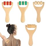 4 Stück Massageroller Holz,Massageroller mit Griff,Massageroller-Rücken,Massage Roller für Entspannung von Rücken,Bein,Händen,Ganzkörpermuskulatur,Cellulite