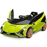 COSTWAY 12V Lamborghini Kinder Elektroauto mit 2,4G-Fernbedienung, Kinderauto 3-5km/h mit MP3, Radio, Musik und LED-Scheinwerfer, für Kinder von 3-8 Jahren (Grün)