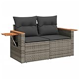vidaXL Gartensofa mit Kissen 2-Sitzer, Sofa für Garten Terrasse, Terrassensofa mit abnehmbarem waschbarem Bezug, Gartenmöbel Terrassenmöbel, Grau Poly Rattan