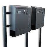 BITUXX® Freistehender Doppelstandbriefkasten Briefkastenanlage Briefkasten mit Zeitungsrolle Eckig Dunkelgrau Anthrazit