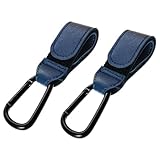 Kinderwagenhaken-Clip, Lederriemenhaken zum Aufhängen von Wickeltaschen, 2 Stück, Universal-Haken für Kinderwagen, Rollstuhl, Auto, Einkaufen und Haustierwagen, Blau