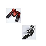 WUERKIYA Gitarrengurt Set 2 Stück für E-Gitarre Akustikgitarre Bass 138cm x 5cm verstellbar Polyester Tragegurt mit Halter Totenkopf Design Bühneneinsatz Musikzubehör