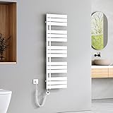 EMKE Badheizkörper Elektrisch 1320x400 mm, Handtuchheizkörper Elektrisch mit Thermostat Elektrischer Handtuchwärmer Handtuchtrockner Handtuchheizung Handtuchhalter mit Heizstab Weiß 600W