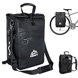 KEEPIFY 3in1 Fahrradtasche Wasserdicht mit Laptop-Tasche, 25L Fahrradtaschen für Gepäckträgertasche mit Reflektierenden Streifen & einfache Befestigung, Ideal für Radfahren - Schwarz