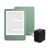 Den neuen Kindle (2024 Release) 16 GB mit Werbung, eine Amazon-Stoffhülle und ein Amazon Powerfast 9-W-Netzteil.
