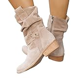 Ankle Boots Damen braun, Ankle Boots Damen mit Absatz Wildleder Stiefeletten Westernstiefel Elegant Stiefel Cowboystiefel Halbhohe Bequemer Halbhoch Damenstiefel Winterstiefel
