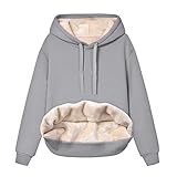 Fleece Hoodie Damen,Fleece Hoodie Grau Kuschel Flauschig Sweatshirt mit Kapuze Warm Gefütterte Sherpa Kuschelpullover Hoody Plüsch Pulli Teenager Mädchen Weihnachts Winter Bekleidung