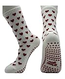 grippyglow Pilates, Yoga, Barre Anti-Rutsch Socken für Damen aus Baumwolle mit Grip in Herzform - Beige Rot - Gr. 36-41 - Full Heart