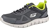 Skechers Herren Track BUCOLO Sneaker, Charcoal & Black Leather/Mesh/Lime Trim, 42.5 EU