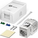 hb-digital Anschlussbox 1-Port Keystone Modul CAT 7 Aufputz Netzwerkdose mit vormontiertem geschirmtem RJ45 Modul – LAN Dose für 10 Gigabit Ethernet