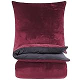 BaSaTex Winter Plüsch Bettwäsche Set Nicky-Teddy Cashmere-Touch Coral Fleece | 135x200 155x220 200x200 200x220 + 80x80 Kissenbezug | Größe: 135x200 | Farbe: Anthrazit Bordeaux