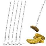 Yexiya Gurkengabeln, 22,6 cm langer Griff, Olivengabel, 304 Edelstahl, Pickle Picker, Greifer für Glas, Cocktail, Dessert, Obst, 2 Zinken (Silber), 5 Stück