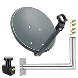 Premium X Satelliten-Komplettanlage 45cm Anthrazit Satellitenantenne Satelliten-Schüssel SAT Twin LNB Wandhalter 45cm 4X F-Stecker