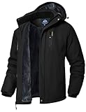 YSENTO Herren Winterjacke wasserdichte Warme Fleece Gefüttert Outdoor Softshelljacke Atmungsaktiv Skijacke Snowboardjacke mit Kapuze(Schwarz,XL1)