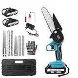 Huzoomtoyz Mini Kettensäge 4 + 6 Zoll, Akku Kettensäge mit Ersatzkette und 2 Akku, Handkettensäge Akku für Gartenarbeit Baumschnitt und Holzschneiden