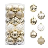 Valery Madelyn Weihnachtskugeln 30 TLG. 6cm Christbaumkugeln Weihnachtsbaumschmuck Bruchsicher Plastik Weihnachten Deko mit Anhänger für Party Weihnachtsdeko Elegant Thema Weiß Gold