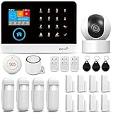 LWOHSI Zuhause alarmanlage mit Kamera, 21-teiliges WiFi+GSM-Einbruchmeldesystem mit Telefon-App-Alarm, 120-Bb-Alarmsirene, kompatibel für Zuhause, Büro