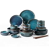 ZJFHEYUO Geschirrset 28-teilig Porzellan-Geschirrset Runde Keramikteller und Schüsselsets Reaktionsglasur Steingut-Geschirrsets Service für 8 Personen Mikrowelle und Di