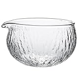 DXQCHDUO Matcha-Schüssel aus Glas mit Ausgießer, 500 ml, grüner Tee, Salat, Rührschüssel, handgefertigt, klar, strukturierte Glasschale für Matcha-Pulver, Brei, Obst, Suppe, Tee