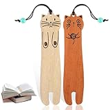 Ouligay 2 Stück Holz Katze Lesezeichen Cat Bookmarks Süße Lesezeichen Katze Handwerks Lesezeichen Holz Geschenk für Frauen Lehrer Studenten Buchliebhaber Lesen Katzenliebhaber