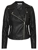Noisy may Damen Kunstleder Jacke Biker Jacket Übergangsjacke Langarm Shacket PU Coated NMREBEL, Farben:Schwarz-2, Größe:M