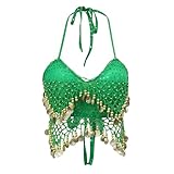 Pailletten-Neckholder-Top Mit Goldener Quaste - Glitzerndes Bra-Top, Bauchfrei für Rave-Partys und Clubs - für Frauen und Mädchen