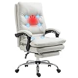 Vinsetto Bürostuhl mit Massagefunktion Ergonomischer Chefsessel mit Heizfunktion, Liegefunktion, Fußstütze Höhenverstellbar 360° Drehbar Computerstuhl, Mikrofaser, Creme