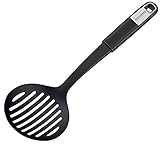 Fackelmann Abseihlöffel 32 cm SENSE, Schöpfkelle zum Abseihen aus Kunststoff, rutschfester Soft-Touch-Griff, Küchenhelfer für beschichtete Pfannen und Töpfe (Farbe: Silber/Schwarz), Menge: 1 Stück