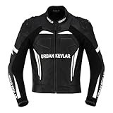 Urban Kevlar Herren Premium Motorrad Racing Lederkombi - Motorrad Reitausrüstung mit CE Armor und Knieschleifern, Schwarz, XL