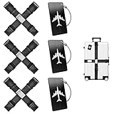 6 Stück Koffergurt Mit Adressschild+3 Kofferanhänger Mit Adressschild,Kofferband Gurt,Koffergurte,Kofferbänder Auffällig,Koffer Gurtband,Koffer Gurt,Gepäckgurt,Koffer Band,Kreuzgurt (6 schwarz)