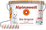 Alpinaweiß Das Original – optimal deckende und ergiebige weiße Wandfarbe – mit Spritz-Schutz-Formel – inkl. Spezialroller - 4 Liter