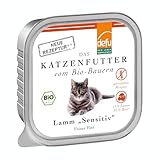 defu Katzenfutter | 16 x 100 g | Pate Bio Lamm Sensitiv | Alleinfuttermittel Premium Bio Nassfutter für Katzen