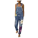 Latzhose Damen Jeans Lang Boyfriend Jeanslatzhose Blumen Oversize Jeanshose Loose Fit Denim-Hose Vintage Jeans-Latzhosen Frauen Jeansoveralls Playsuit Romper Trägerhose Latzjeans