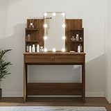 Teenpull Schminktisch mit LED-Beleuchtung, Eichen-Optik, 96x40x142 cm, Kosmetiktisch mit Spiegel, Schubladen, Ablagen, modernes Möbelstück für Schlafzimmer