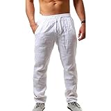 Baumwoll- Und Leinenhose For Herren, Sommer-Herren-Freizeithose, Weite Lange Hose, Einfarbig, Leichte Hose, Elastische Taille, Hose Mit Geradem Bein, Hose Mit Kordelzug, Atmungsaktive Taschen freizeit