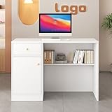 STARHMLUX Empfangstheke mit Schubladen, Rezeptionstheken mit Schrank, Holz kassentheke, Empfangstisch, für Büro, Laden, Salon White 100cm