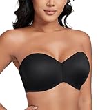 Lemorosy Damen Trägerloser BH V-Ausschnitt Bügel Push Up Minimizer BH Abnehmbare Träger T-Shirt-BH(Schwarz,85C)