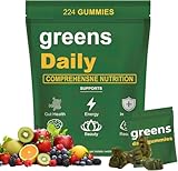 Super Greens Gummies – Bio-Chlorella & Spirulina, Verdauungs- & Darmgesundheit, 60+ Nährstoffe, Multivitamine & Mineralstoffe, Tägliche Gummies, 224 Gummibären