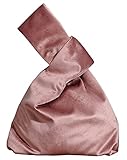 YuuTbiu Damen-Handtasche, eleganter Stil, Samt, tragbare börse, einfarbig, Knoten-Tasche, Geschenk für Frauen, Rosa