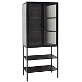 osoltus Vitrine Riffelglas Metall | Schrank Glasvitrine Industriedesign | Cube Black Series | gehärtetes Glas | Wohnzimmer- Küchenschrank 146x60cm
