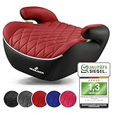 WALSER Premium Kinder Sitzerhöhung Auto, Qualitätssieger Sehr Gut* Kindersitz Auto 125-150 cm, Kindersitzerhöhung Auto Andy neueste Norm 2024 ECE R 129, Sitzerhöhung Auto Kindersitz schmal schwarz/rot